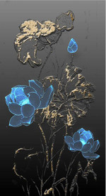 北欧风金色浮雕蓝莲花玄关装饰画