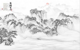 新中式水墨古代山水国画背景墙