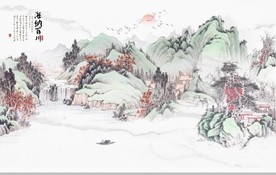 新中式水墨古代山水国画背景墙