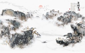 新中式水墨古代山水国画背景墙