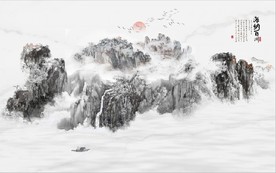 新中式水墨古代山水国画背景墙