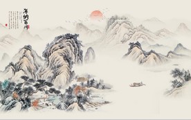 新中式水墨古代山水国画背景墙