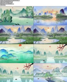 古筝渔舟唱晚水墨山水画纯音效