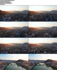 小城夕阳日出日落桥炊烟