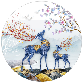 北欧现代抽象麋鹿圆形装饰画