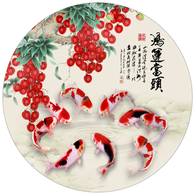 鸿运当头富贵有余圆形装饰画