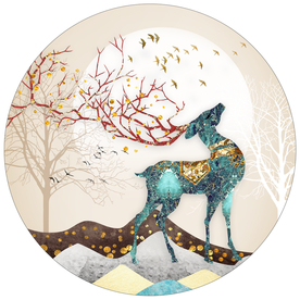 北欧现代抽象麋鹿圆形装饰画