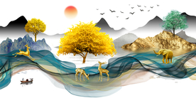 发财树山水画玄关