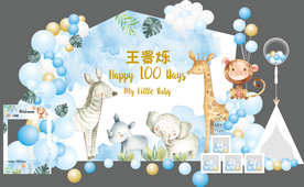 INS风森系水彩动物宝宝宴素材