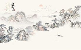 新中式水墨古代山水国画背景墙