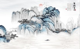 新中式水墨古代山水国画背景墙