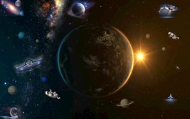 宇宙中的地球与升起的太阳高清图