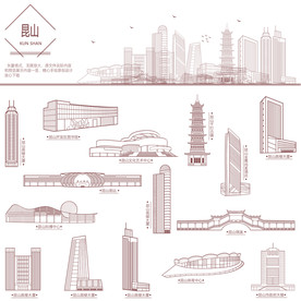 昆山地标建筑线描