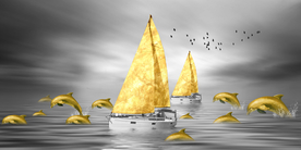 一帆风顺 金色帆船