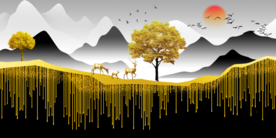 金色线条麋鹿晶瓷画