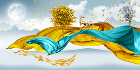 麋鹿绸带晶瓷画