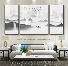 新中式山水画水墨山水画晶瓷画