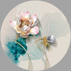 玉雕荷花圆形装饰画