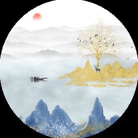 麋鹿山水圆形装饰画