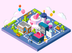 2.5D手机立体建筑场景矢量插