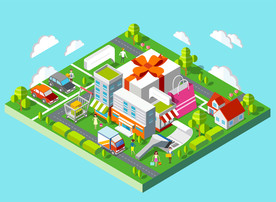 2.5D手机立体建筑场景矢量插