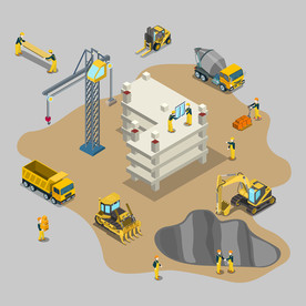 立体2.5D卡通建筑场景工地挖