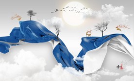 新中式抽象飘带山水风景背景墙