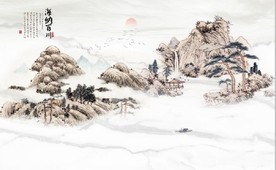 新中式海纳百川水墨国画背景墙