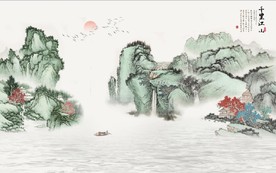 新中式千里江山水墨国画背景墙