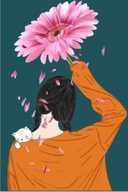现代北欧菊花美女玄关装饰画