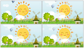4K可爱卡通太阳草地 背景视频