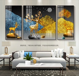 轻奢石来运转客厅装饰画挂画背景