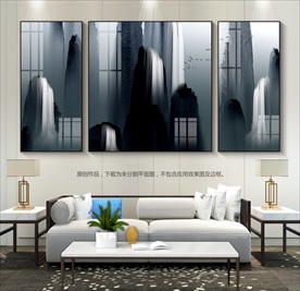 简约高山瀑布客厅装饰画无框画