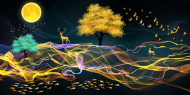 彩带麋鹿晶瓷画