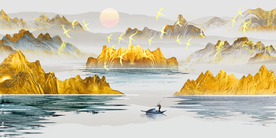 意境山水金箔画玄关