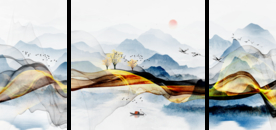 意境山水三联画