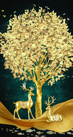 发财鹿玄关装饰画