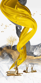 立体麋鹿绸带玄关