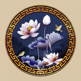 圆形装饰画 水墨荷花