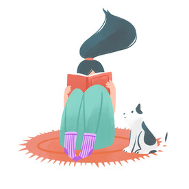 女子看书手绘插画