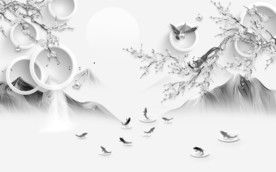 花鸟新山水背景墙 TIF分层