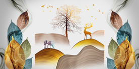 麋鹿树叶装饰画