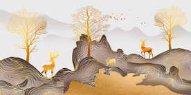 麋鹿装饰画玄关三联画