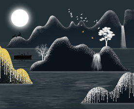 黑夜山水画晶瓷画