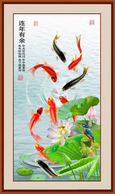 高清荷花鲤鱼玄关装饰画