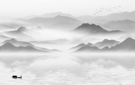 极简山水画背景 文件分层画