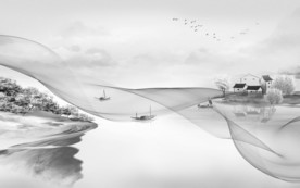 江南山水水墨画 文件分层画