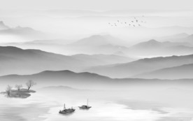 高端山水画背景 文件分层画