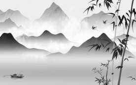 新中式山水画背景 文件分层画