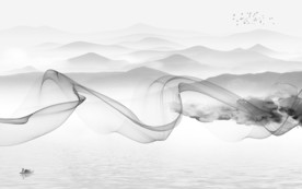 别墅山水画电视墙 文件分层画